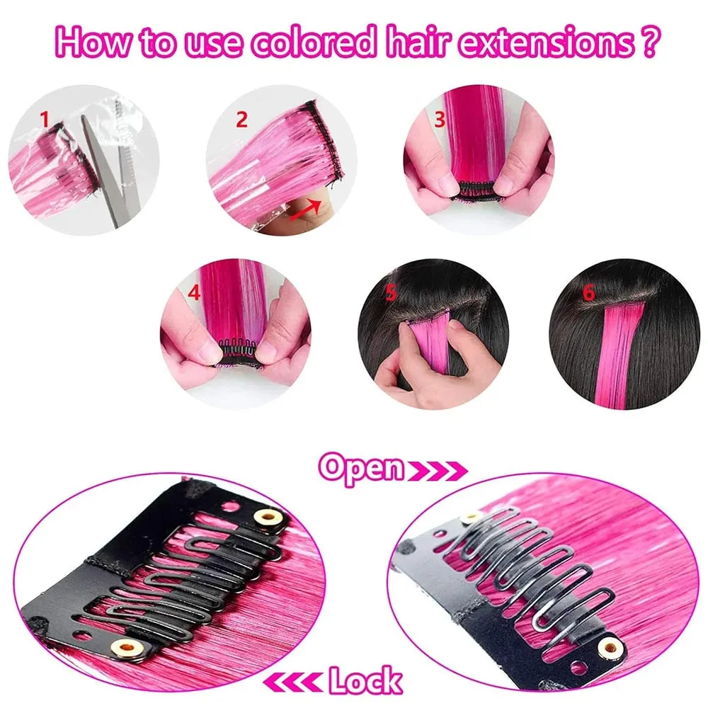 5Pcs Colored Hair Extensions Party Highlights Curly Wavy Hairpiece Clip In Synthetic Streak For Girls Women Halloween Wig — image 5