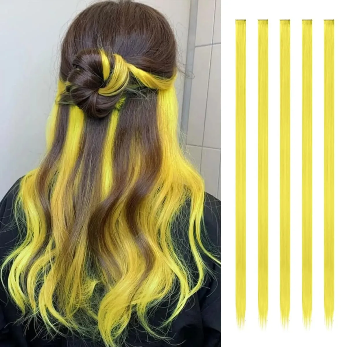 Synthetic 5PCS Colorful Hair Extensions Party Highlights Colorful Clip in Hair Extensions Straight Hairpieces for Women Girls — image 9