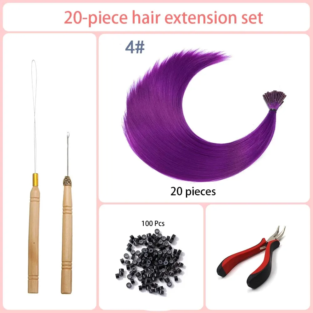 20 Strands/Pack Random Ten Colors Synthetic Colored I-Tip Stick Hair Extensions Straight Hair 16 Inch For Women High Temperature — image 12