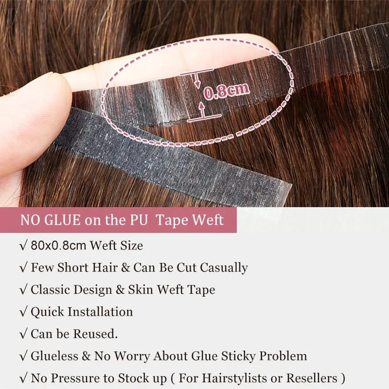 Seamless Natural Tape Weft Long PU Skin Weft Tape in Human Extensions No Glue Human Hair For Fine Hair 80cm Long Weft Bundles