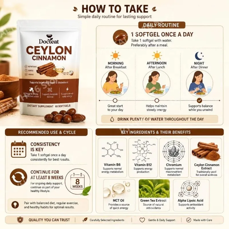 Ceylon Cinnamon Softgels with Vitamin B6 MCT Oil Supports Balanced Glucose and Cholesterol Metabolic Balance Energy 60 Softgels — image 4