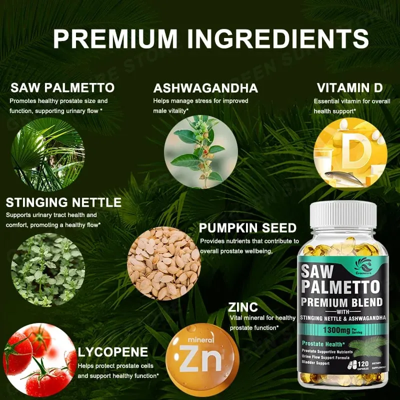 Men's Saw Palmetto Stinging Nettle Ashwagandha Lycopene - Bladder and Urinary Relief Men's Prostate Supplement — image 3