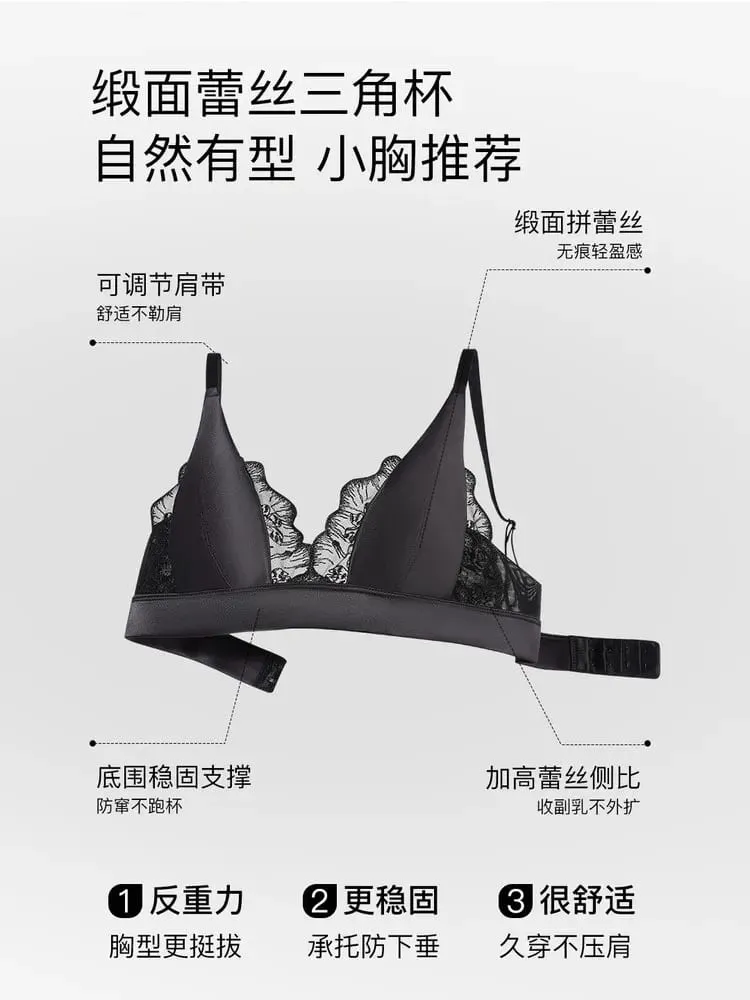 Reggiseno estivo sexy Sin Aros Lingerie francese Encaje Triangulo Pecho Pequeño Bralette Suave Puro Deseo Saten MOYISU 32-38-S-XL AB — image 2