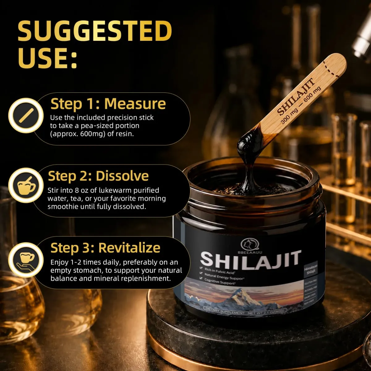 204MG Natural Shilajit Resin Original Drink Mineral Supplements for Immune Health Metabolism Overall Physical Health