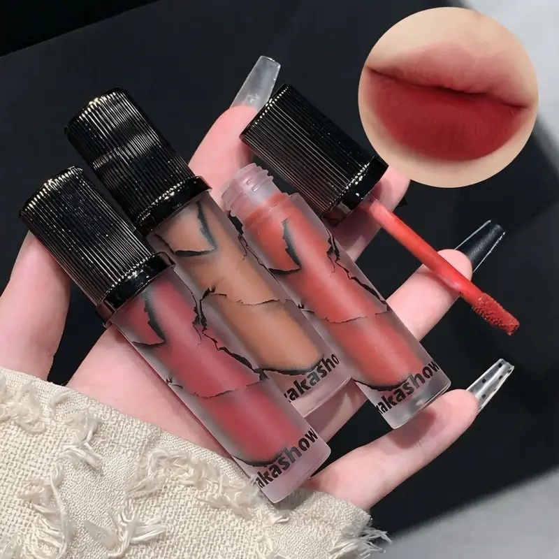 Mármore fosco labial lama veludo macio nevoeiro matiz labial de longa duração antiaderente copo cosméticos labiais