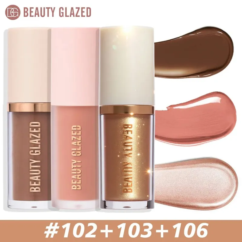 3Pcs/Set Liquid Contour + Highlighter + Blush.Waterproof Matte Makeup Set Long-lasting Shimmer Metallic Finish Makeup Travel Set — image 7
