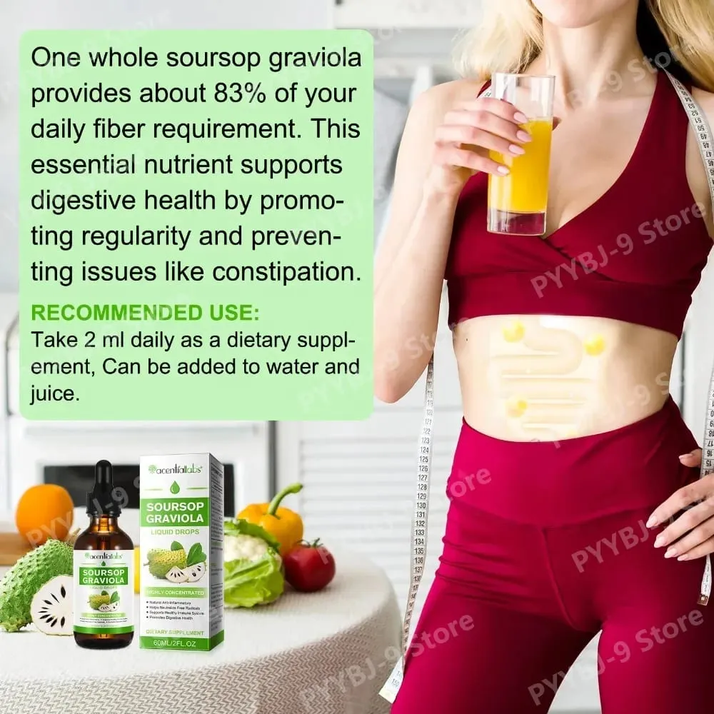 Acentiallabs Hot Sale 60ml Soursop Bitter Liquid Drops Dietary Supplements 100% Pure Organic Soursop Graviola Extract for Adlut — image 6