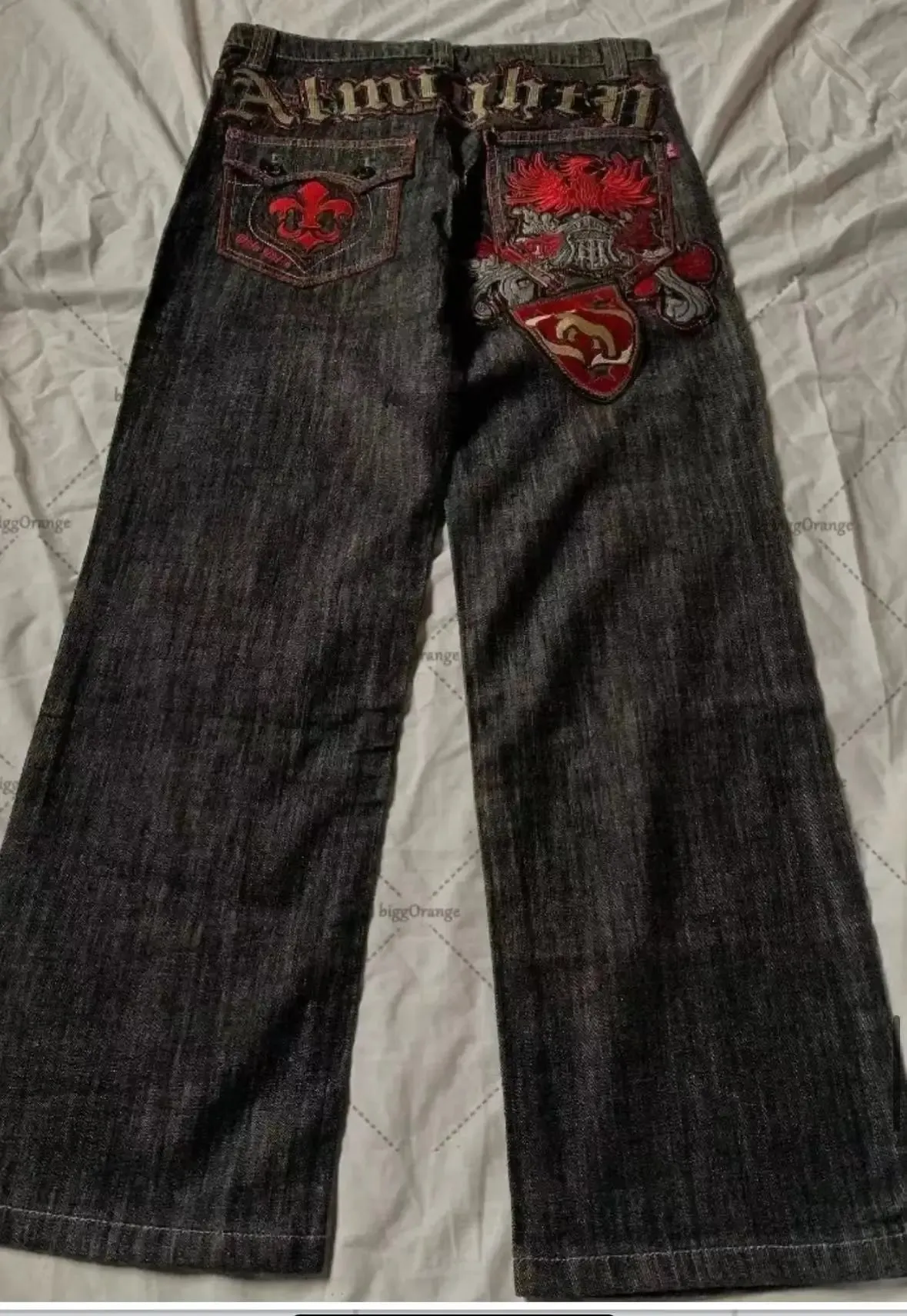 American vintage Liberty Goddess diamond jeans high-waisted straight-cut wide-leg jeans Y2K casual Ins street wear long pants — image 12