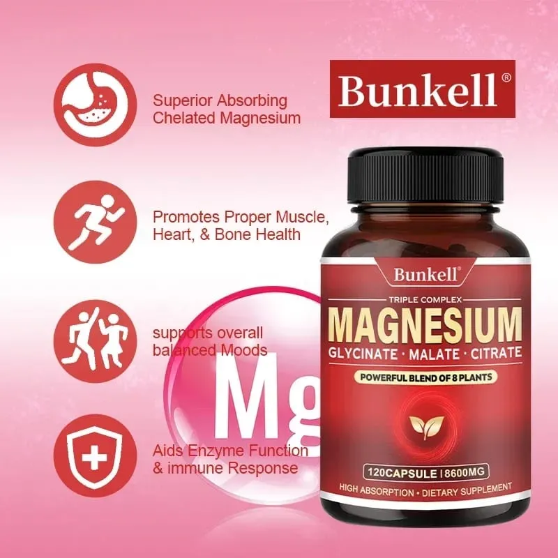 Penyerapan Tinggi Magnesium Glycinate Malate Citrate 100% Kelat Bukan GMO Vegetarian Bebas Gluten 8 600 Mg 120 Kapsul — image 3