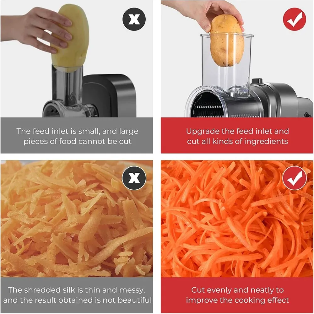 Cortadora de verduras eléctrica 5 en 1 de 250W, trituradora automática para ensaladas, rallador de queso, cortador de repollo y zanahoria JT253 — image 4