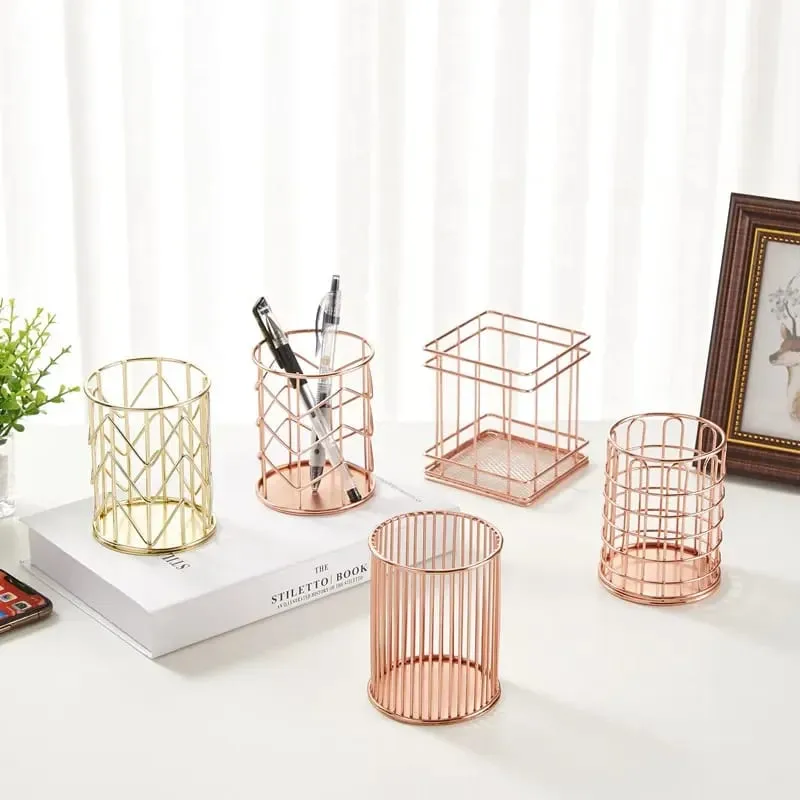 Cosmetics Makeup Brushes Storage Box Cylindrical Case Storage Lipstick Brush Pen Holder Organizer Wrought Iron Pen Storage — image 1
