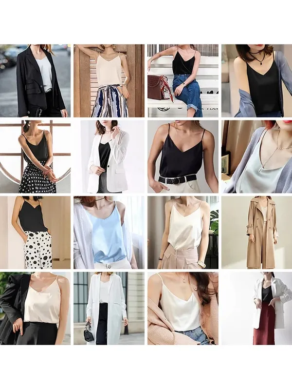 2026 Spaghetti Strap Top Women Halter V Neck Basic White Cami Sleeveless Satin Silk Tank Tops Women'S Summer Camisole — image 6