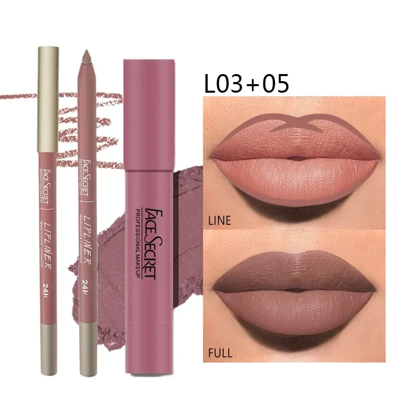 Matte Lipliner&Lipstick Set Waterproof, Long Lasting Lip Makeup Soft Matte Color Rendering Women's Makeup Cosmetics — image 3