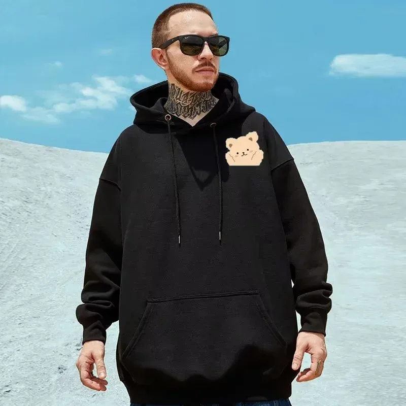 M-8XL American Style Street Brown Cute Bear Print Oversized Hoodie Couple Hoodie Student's Large Soft Velvet Hooded Sweater — image 4
