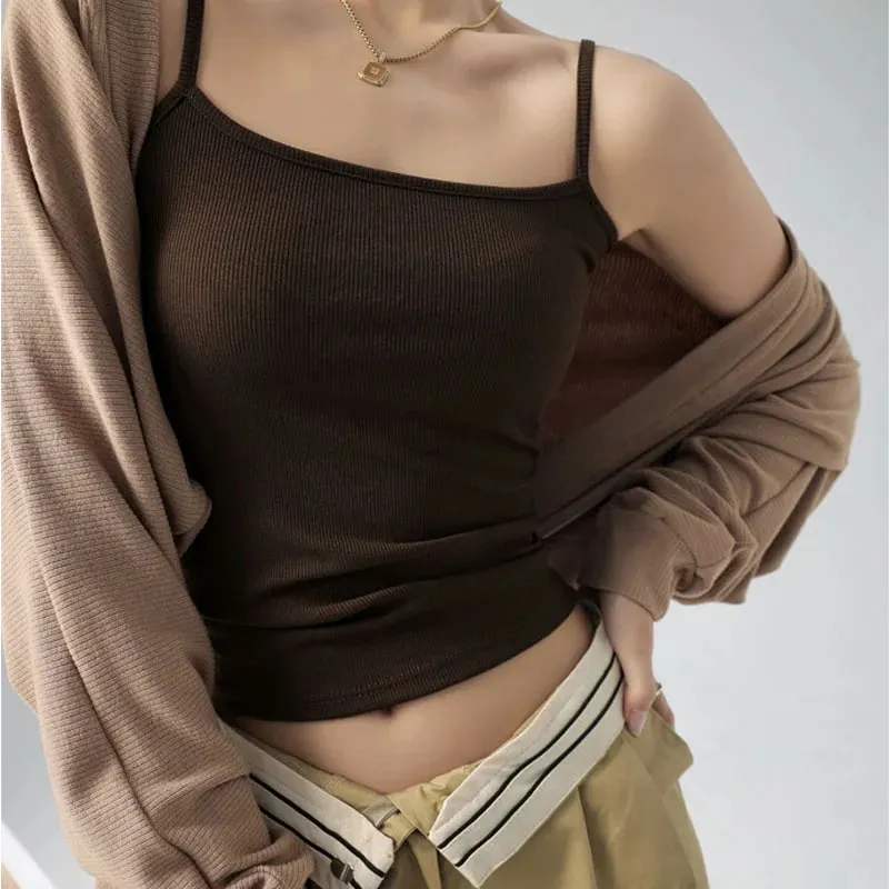 Summer Basic Tanks Spaghetti Strap Camis Solid Stretch Tops for Women Sleeveless Slim Fit Basic Solid Knitted Camisole — image 9