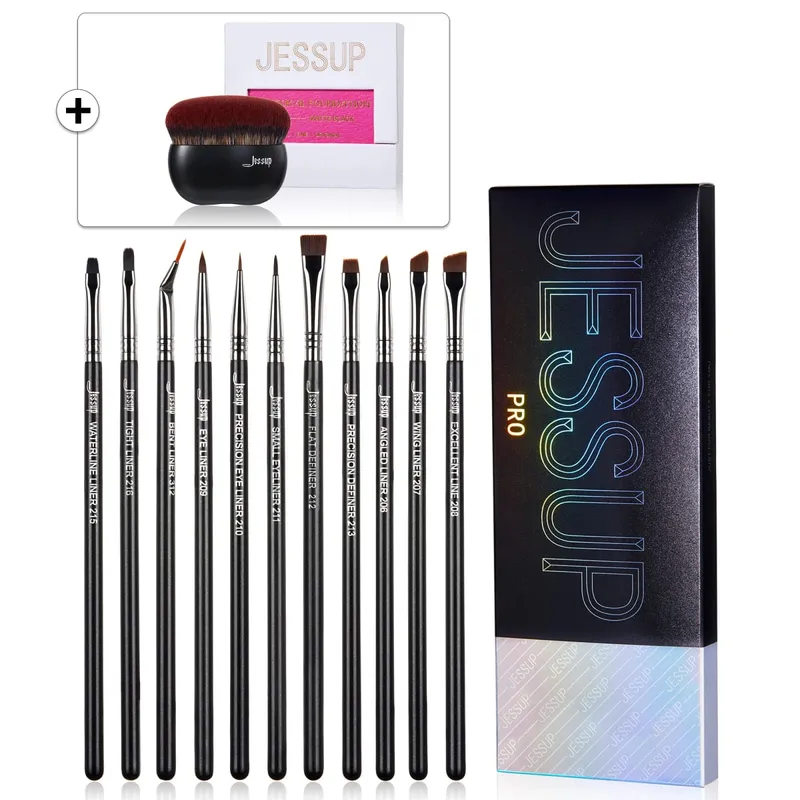 Jessup Eyeliner Brushes set 11pcs Pro Eyeliner Brushes Tapered Angled Flat Ultra Fine Precision Eye Makeup brushes set T324