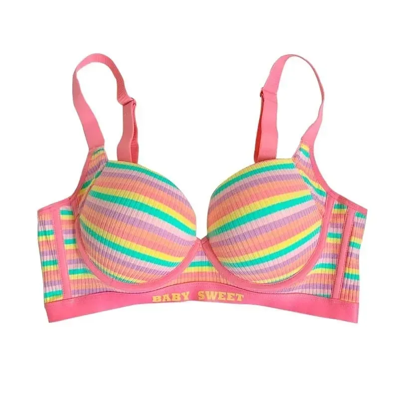 Rainbow underwear summer thin women's small chest show large gathering non-trace big chest show small soft support bra cover