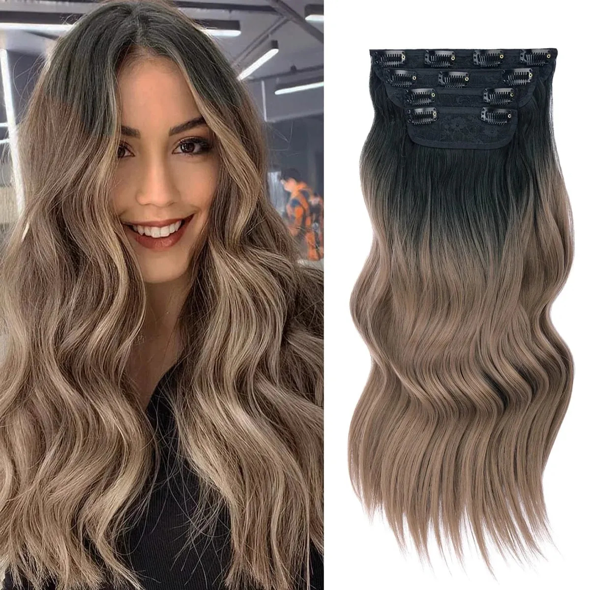 Clip in Synthetic Hair Extensions Long Wavy 4PCS Thick Hairpieces Dark Brown Fiber Double Weft Natural Hair Extensions For Women — image 11