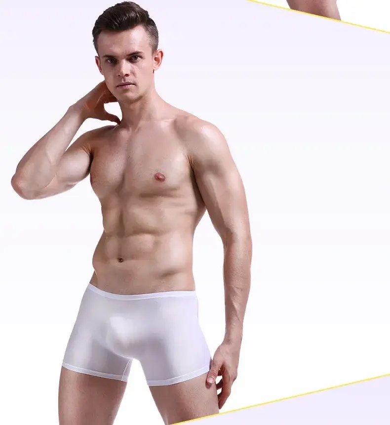 Ice silk underwear men's seamless ultra-thin transparent boxer shorts sexy one piece summer breathable youth tide four corners — image 17