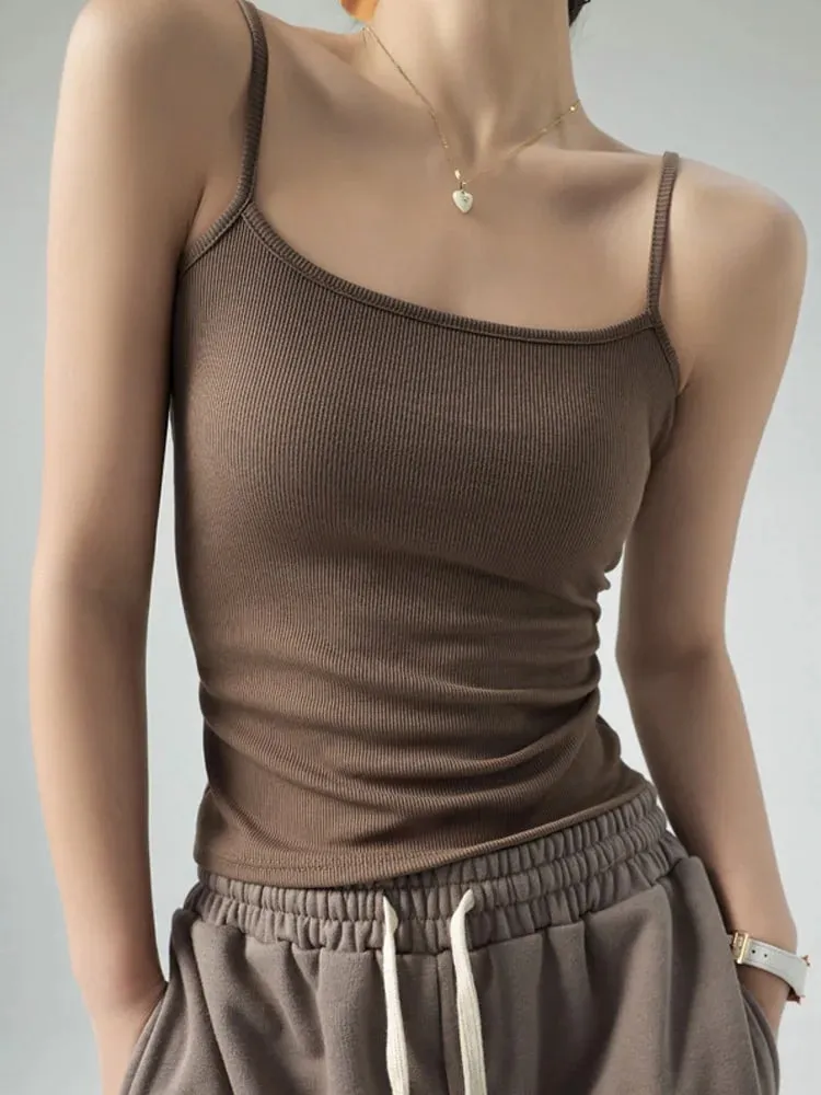 Women's Summer Basic Sleeveless Tank Top Spaghetti Strap Slim Fit Stretch Knitted Solid Color Camisole — image 2