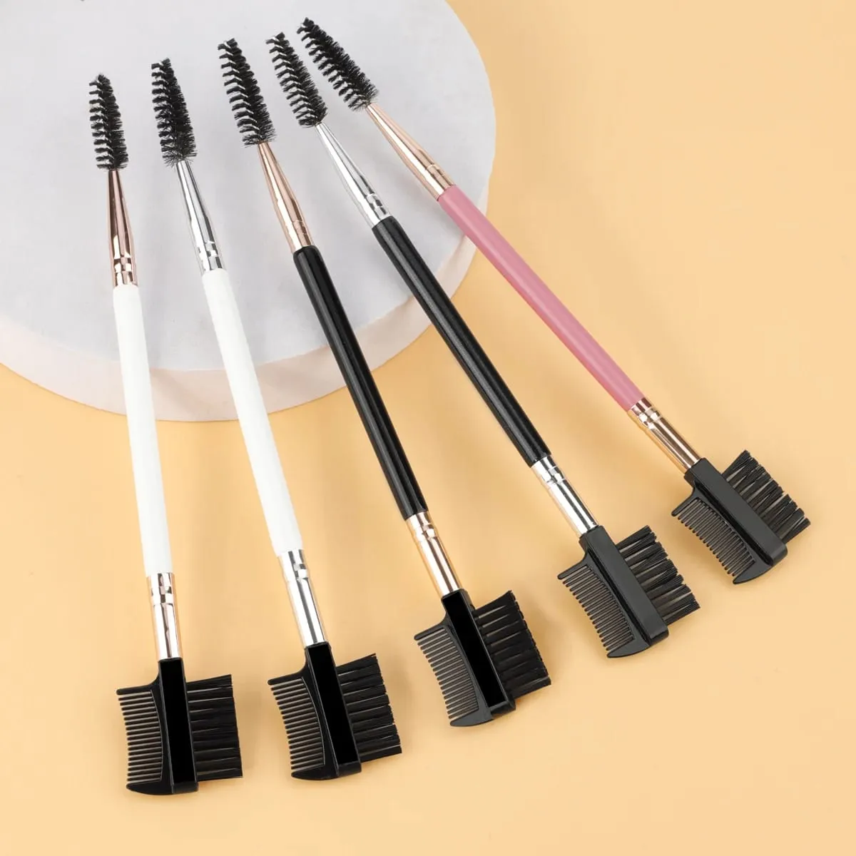 1/2/5 Uds 3 cabezas moldeador de pestañas cepillo de doble cabeza herramienta de aseo de maquillaje cosmético con 3 cepillos Spoolie diferentes — image 1