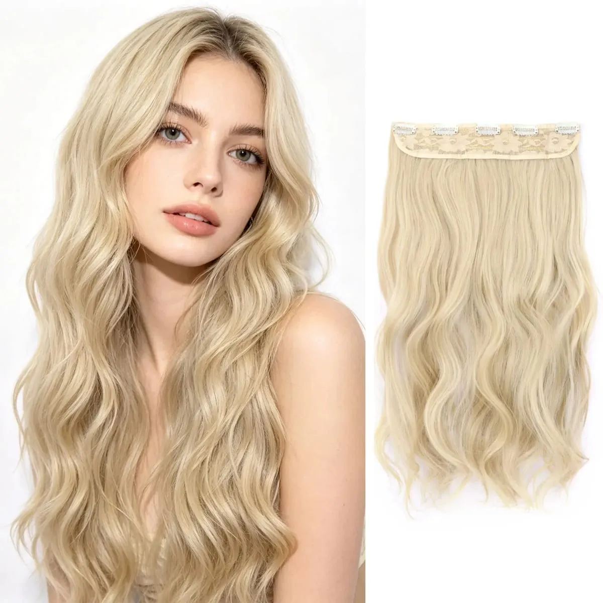 Syntetisk clip in hair extensions 5 clips i ét stykke højtemperatur fiber bølgede hårstykker til kvinder daglig festferie — image 13
