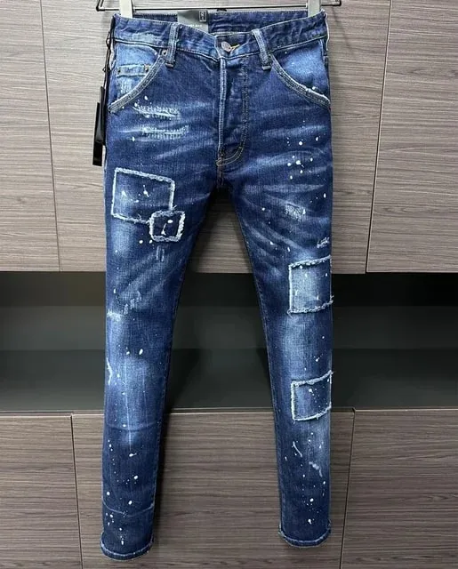 D2 Jeans da uomo Pantaloni in denim Pantaloni a matita slim con foro Bottoni in metallo Classici per feste Nero alla moda DSQ2 JENAS — image 20