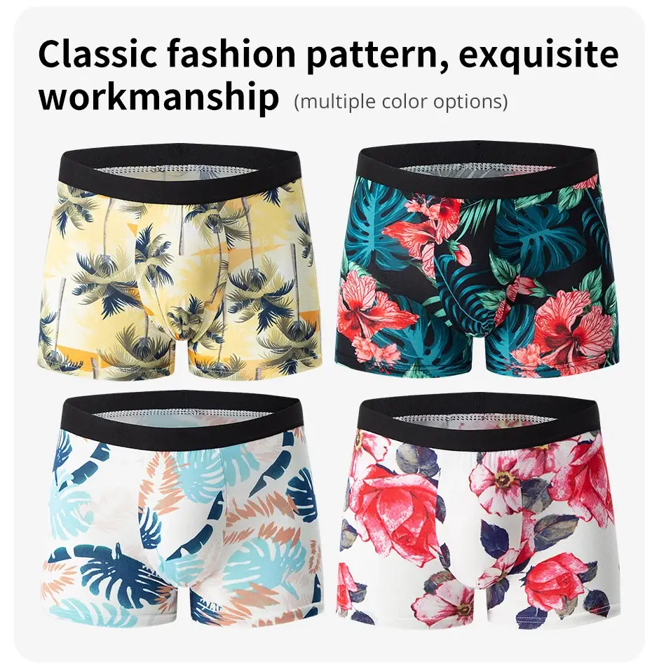 4-piece MEN'S Fashionable and Charming Flower Underwear Comfortable and Breathable Crotch Boxers Teenagers Plus Size Underwear. — image 10