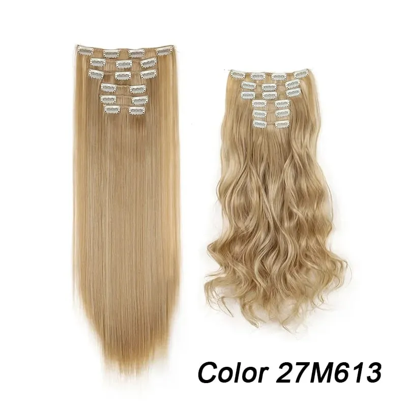 6Pcs/Set 16 Clips Hair Extension Black Long Straight Natural Hair Ombre Hairpiece Heat Resistant Fiber For Women Hairstyle Kpop — image 20