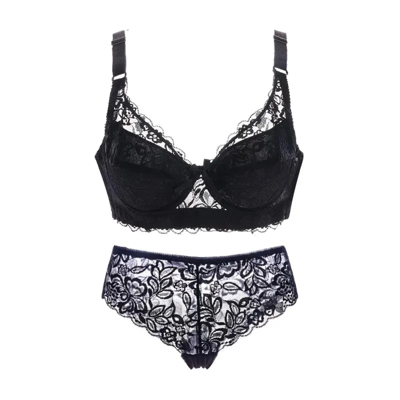 Sexy Lace Bras Set Lace Panty Thin Brief Plus Size 34-46BCD Women's Bralette Bh Push Up Brassiere Girl Top BH Lingerie Intimates — image 3