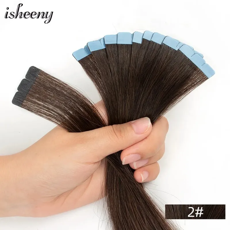 12"-20'' Invisible Mini Tape in Human Hair Extensions Invisible Adhesive Seamless Tape in Hair Natural Straight 10pcs/pack — image 6