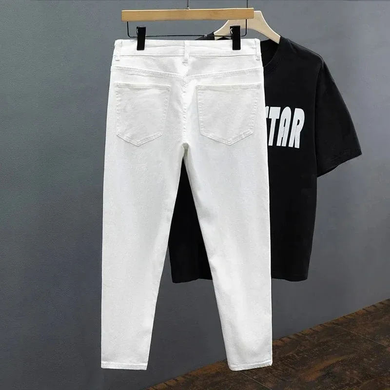 Slim Fit Men's Jeans Spring Summer Thin Cotton Soft Elastic Trendy Ankle Length Pants Straight Korean Simple Denim Trousers — image 6