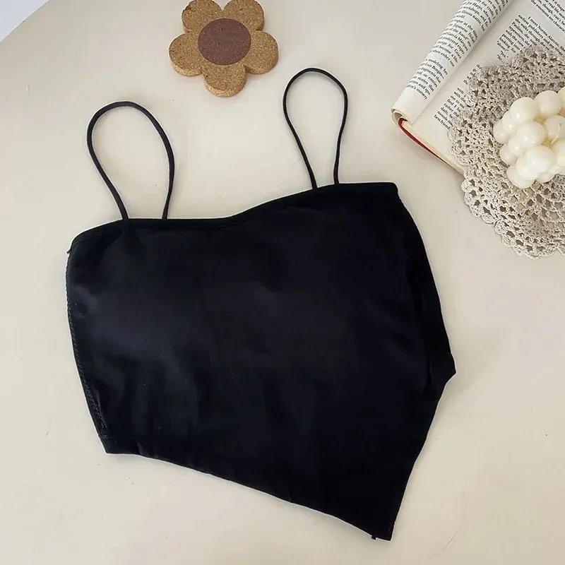 Knitted Binder Chest Woman Tank Tops Spaghetti Strap Corset Crop Camis With Built in Bras Korean Fashion Woman Tanks Camisole — image 44