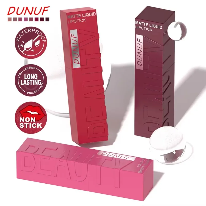 Lip Matte 8-Color Velvet Smooth Easy-to-Apply Square Gloss Tube Waterproof Three-Dimensional Sexy Plumping Lipstick Makeup