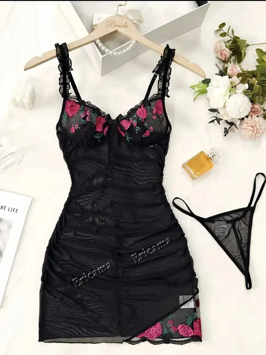 Sexy set podprsenky Průhledná krajka Erotické kostice Krajka podprsenky Sexy spodní prádlo Efektní outfit Romantické teplé spodní prádlo Sety podprsenky a kalhotek — image 3