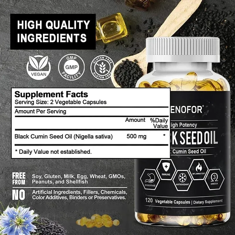 Black Seed Oil 500 Mg - Cold Pressed Nigella Sativa Capsules - Non-GMO Gluten Free for Overall Health Support — image 7