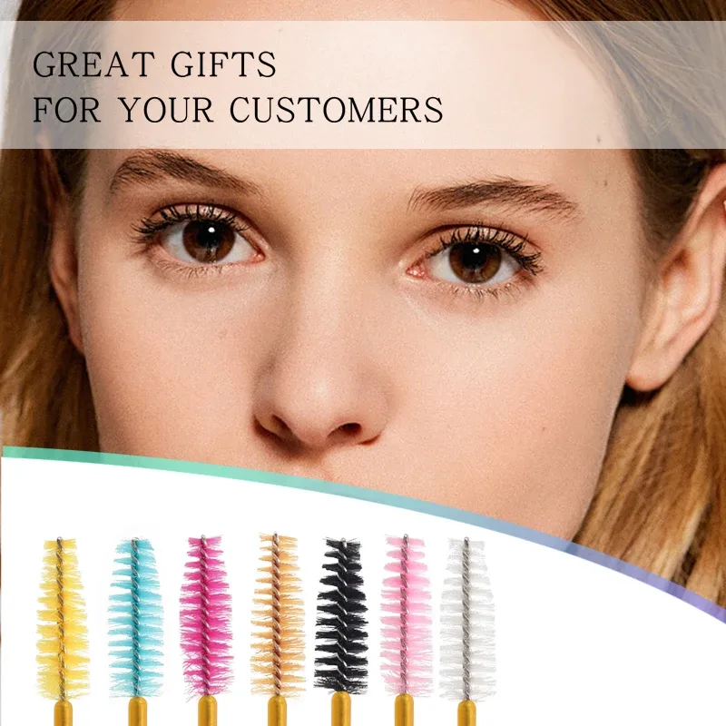 50pcs Disposable Golden Rod Eyebrow Eyelash Brushes Mini Mascara Wands Comb Eyelash Extension Applicator Beauty Makeup Tools — image 6