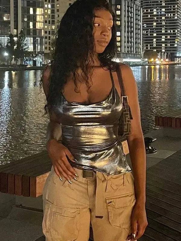 Solid Color Shiny Bodycon Sexy Style Vest Top 2024 New Summer Ladies Camisole Casual Basic — image 4