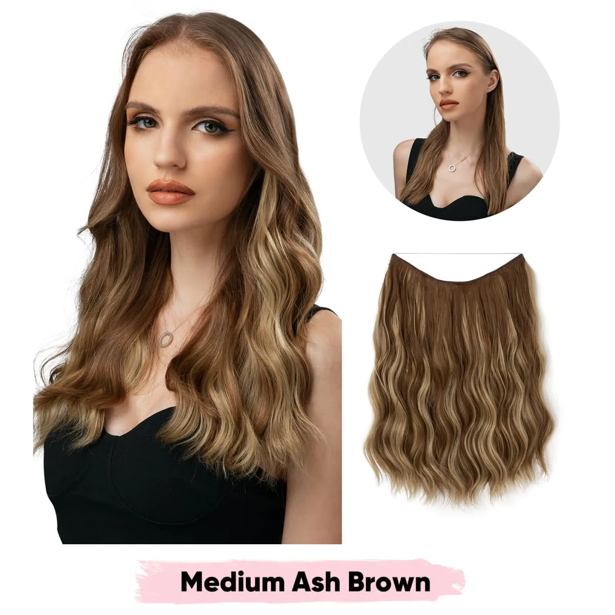 Synthetic Wave Invisible Wire Clip in Hair Extensions Fish Line With Clips Hairpiece Ombre Fake Hair Piece For Woman — image 22