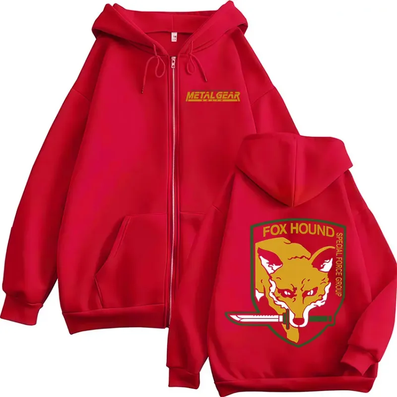Metal Gear Solid Game FOX HOUND nadruk logo bluzy z kapturem na zamek mężczyźni kobiety odzież modne swetry zapinane na zamek bluzy z kapturem kurtki — image 4