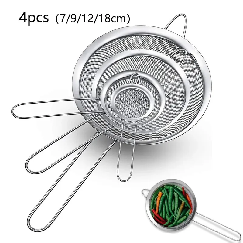 1/3/4Pcs/Set Stainless Steel Wire Fine Mesh Oil Strainer Flour Colander Sieve Sifter Pastry Baking Tools Kitchen Accessories — image 17