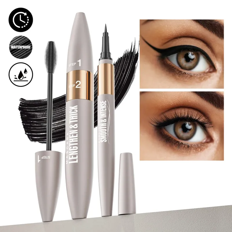 Waterproof & Sweat-Resistant Smudge-Proof Eyeliner Lengthening & Thickening Mascara Mascara & Eyeliner Combo Set