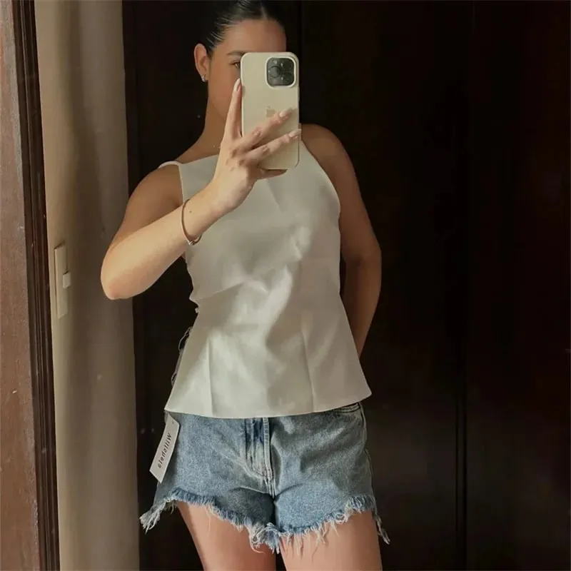 2025 Black Backless Top Female White Sleeveless Crop Top With Straps Summer Sexy Tops Woman Party Women's Evening Top