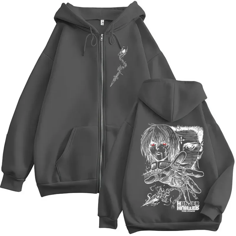 Anime Hunter X Hunter Kurapika Chrollo Lucilfer Zipper Hoodies Men Women Clothing Oversized Fleece Zip Up Hooded Sweatshirt Coat