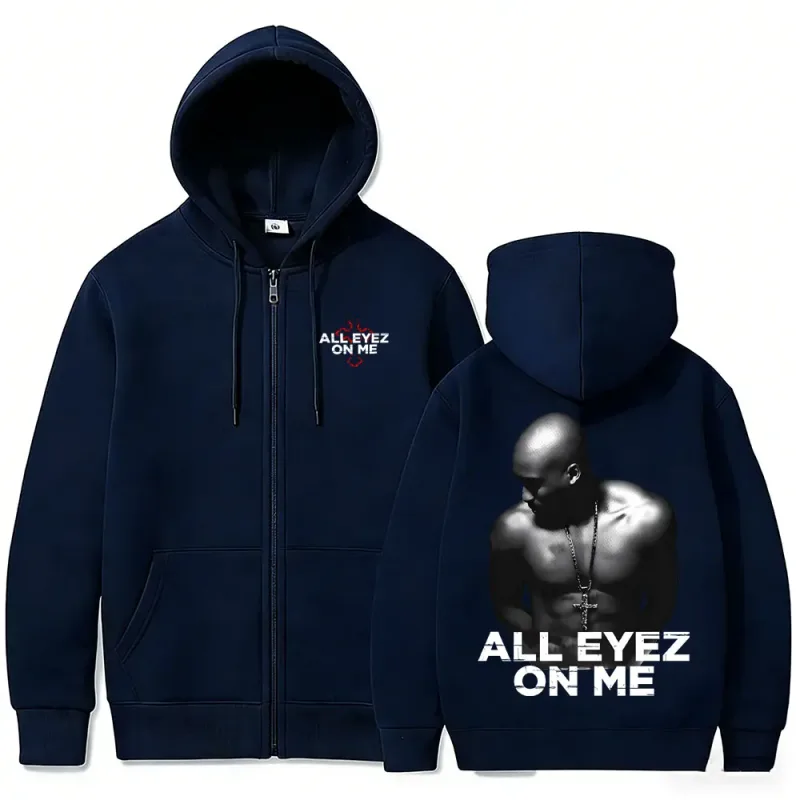 Rapçi Tupac 2pac All Eyez on Me Çapraz fermuarlı kapüşonlu kıyafet Erkek Kadın Hip Hop Moda Fermuarlı Kapüşonlular erkek Rahat Büyük Boy streetwear — image 7