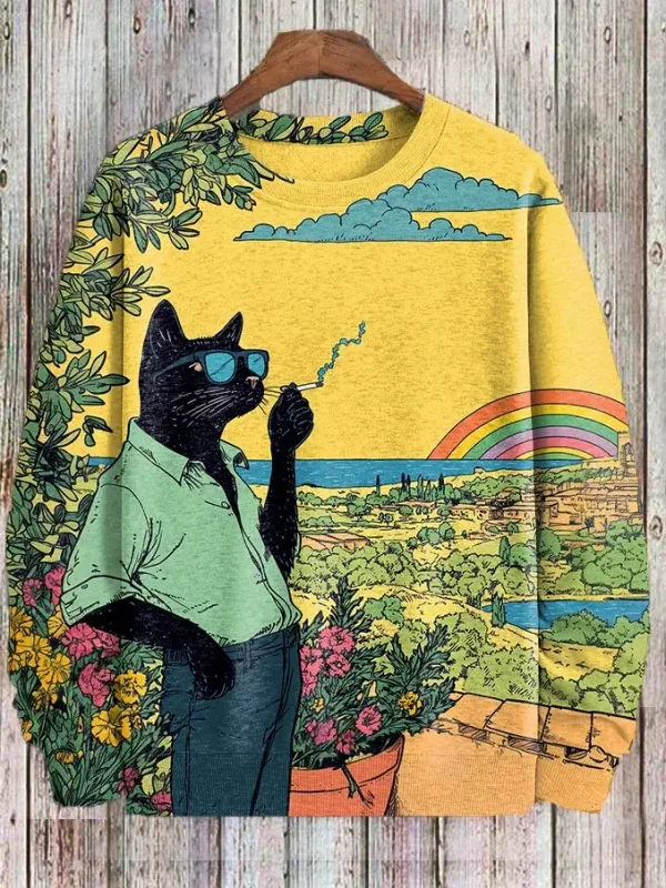 メンズ動物猫スウェット長袖スウェットシャツ O ネックファッションクールデイリー 3D プリント日本アートプリントカジュアルスウェット — image 3