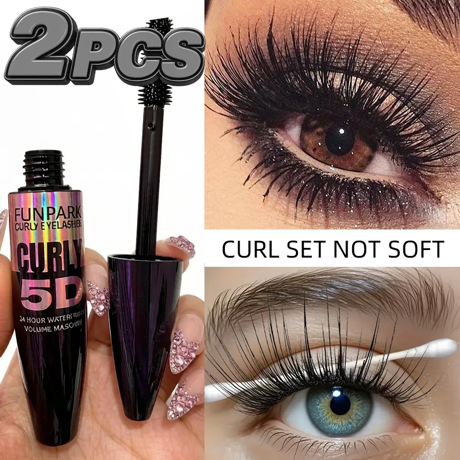 2 τμχ 5D Eye Black Mascara Waterproof Lengthens Eyelashes Extension Mascara με ίνες μεταξιού Μακιγιάζ ματιών μακράς διαρκείας για γυναίκες Καλλυντικά Κορεάτικη ομορφιά — image 4