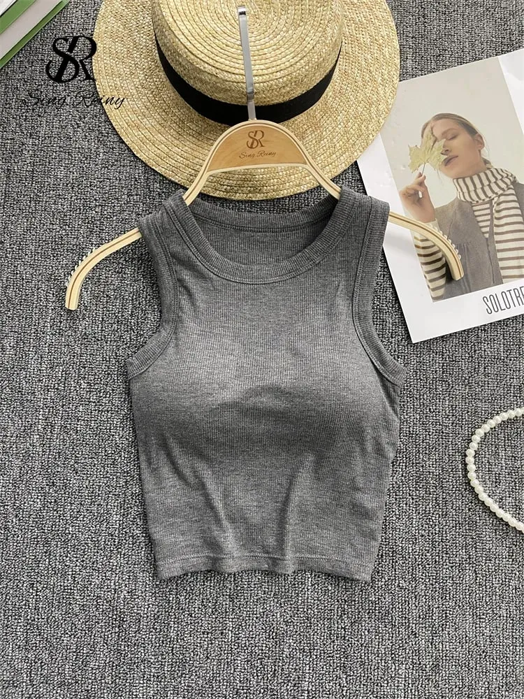 Sleeveless Knit Top Women Backless Korean Bra O Neck Solid Elastic Waist Ladies Elegant Fashion Casual Crop Top — image 6