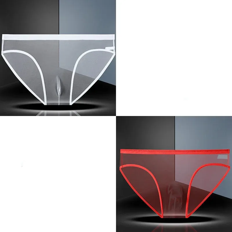 1-2 Pcs Men's Briefs Seamless Transparent Ultra-thin Underpants Breathable Mesh Sexy Male Panties Elastic Underwear Shorts Panty — image 17