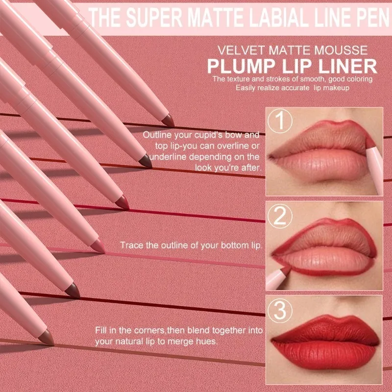 6pcs Lip Liner Pen Set Long-Lasting Waterproof Sweatproof Easy Coloring Non-fading Color Rendering Lip Gloss Set Beauty Makeup — image 3